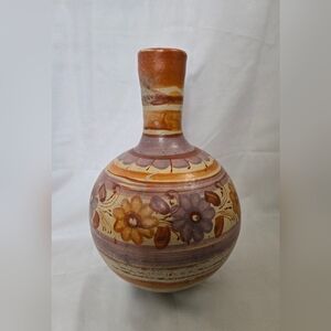 Vintage Large Mexican Folk Art Pottery Jug Vase Floral Design
